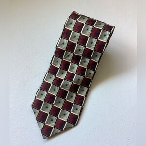 Classic Red & Black Checkered Silk Tie.  Red, gray and black, used. 58” L 3.5” W